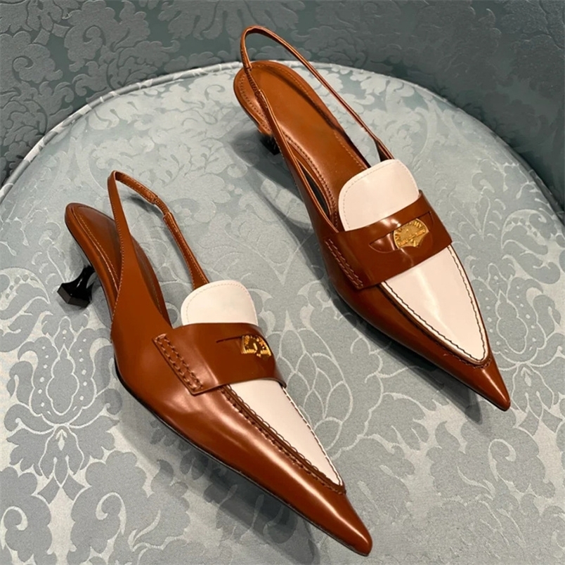 Spring Summer High Heel Metal Decor Mixed Colors Sandals Retro Shoes for Women Genuine Leather Tenis Masculino 220721