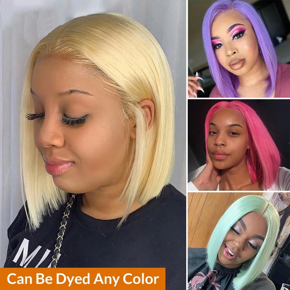 613 Blonde Short Bob Wig Straight Lace Frontal Wigs For Black Women Synthetic Closure Wigs Daily Party 180 density