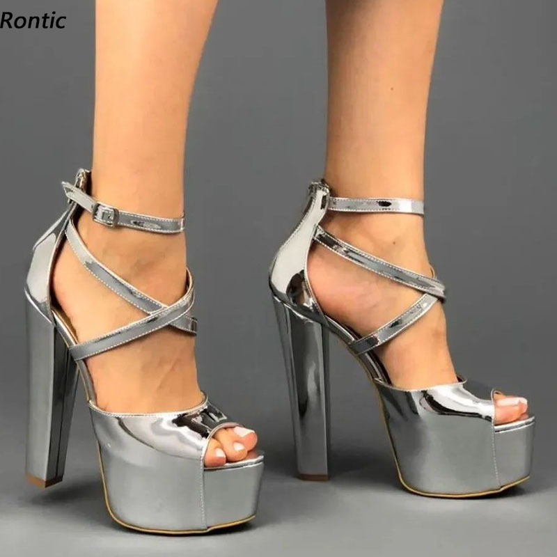 Rontic Handmade Women Platform Gladiator Sandals Patent Chunky Heels Peep Toe Pretty Silver Night Club Shoes Ladies US Size -20
Rontic Handmade Women Platform Gladiator Sandals Patent Chunky Heels Peep Toe Pretty Silver Night Club Shoes Ladies US Size -20