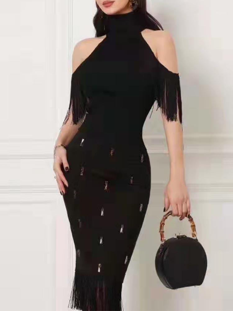 Casual Dresses Tassel Embellished Bandage Dress 2022 Year Black Bodycon Women Summer Sexy Party Evening Club Outfits, As pic
Casual Dresses Tassel Embellished Bandage Dress 2022 Year Black Bodycon Women Summer Sexy Party Evening Club Outfits, As pic