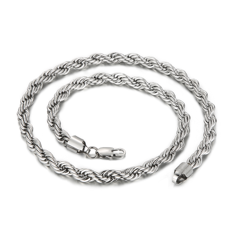 Silver 4mm/6mm/8mm 24inch Stainless Steel Singapore Twist Rope Chain Necklace for Mens Women Jewelry High Polished