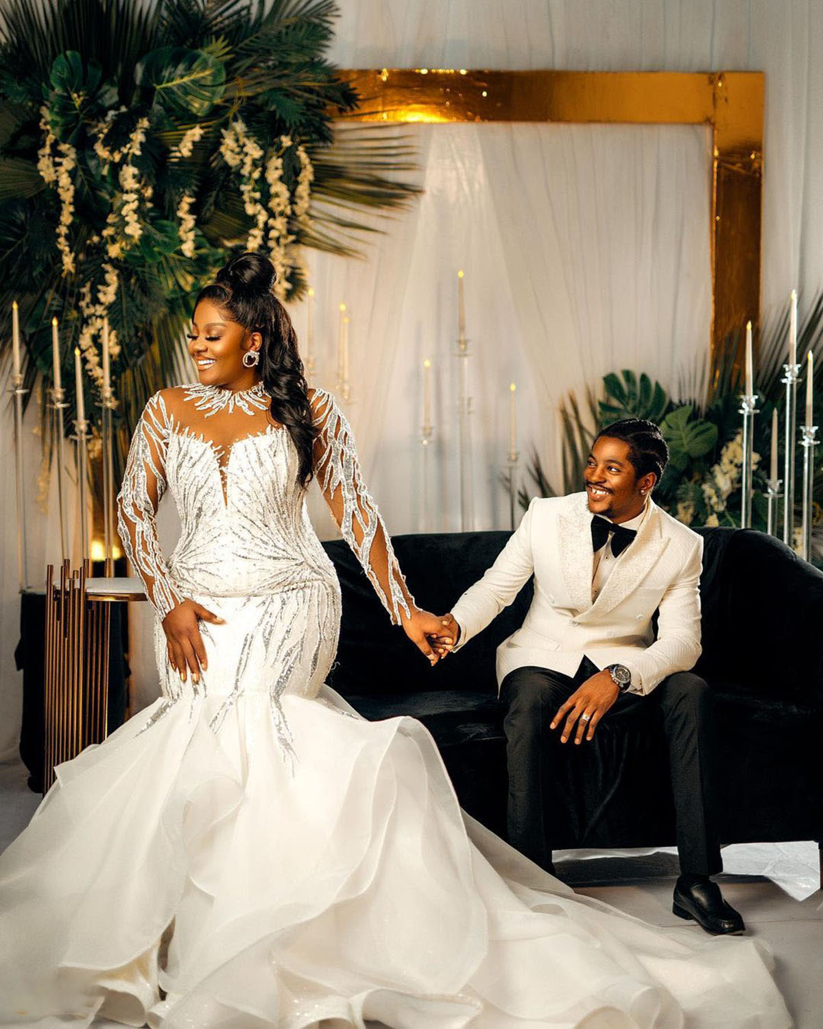 Plus Sexy Customized Size Mermaid Wedding Dress Sier Sequins Long Sleeve Bride Dresses Robe De Mariee Bridal Gowns Es 0914