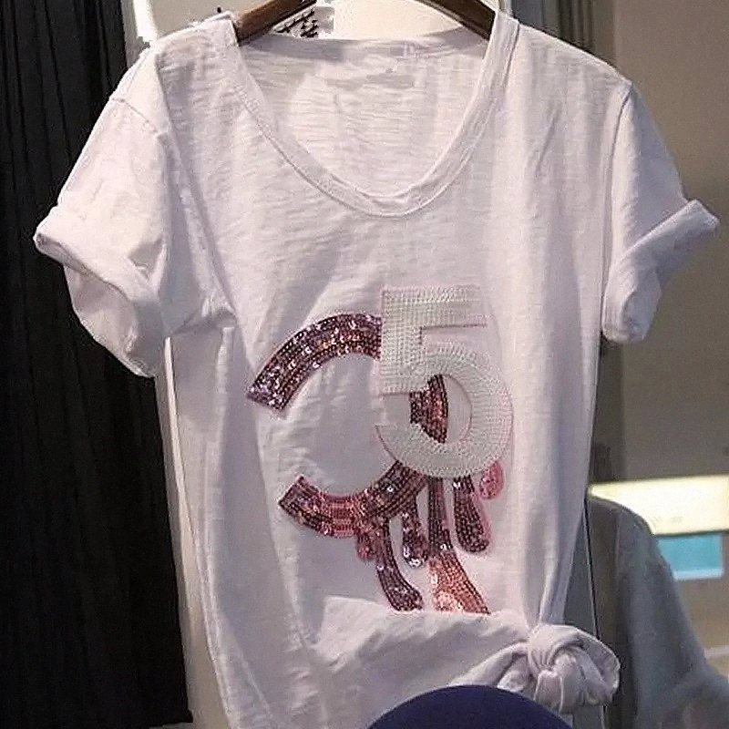 2202 Women Top Sequins Pink T Shirt Letter Casual Short Sleeve Sequined T-Shirt Fashion Tee Femme Print Lady Clothes Y52F#
2202 Women Top Sequins Pink T Shirt Letter Casual Short Sleeve Sequined T-Shirt Fashion Tee Femme Print Lady Clothes Y52F#