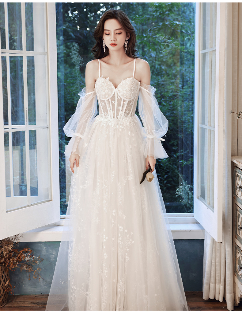Fairy Boho Lace Wedding Dress 2022 With Sleeves Spaghetti Straps Bohemian Beach Wedding Dresses Corset A Line Tulle Civil Bride Chic Vestidos De Novia