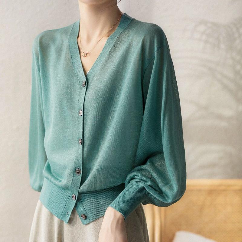 Women' Knits & Tees Spring Summer Cardigan Top Solid Color Women Thin Cropped Green Black Breathable V-neck Sweater Ice Silk CoatWomen
Women' Knits & Tees Spring Summer Cardigan Top Solid Color Women Thin Cropped Green Black Breathable V-neck Sweater Ice Silk CoatWomen