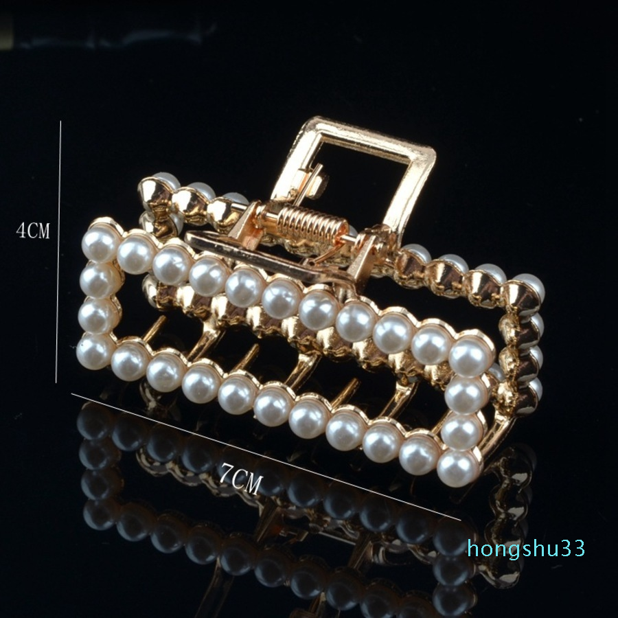 2022 New fashion Korean Style Metal Pearl Geometric Hairpin Large Clip Back of Head Claw Headdress Hair Ornament