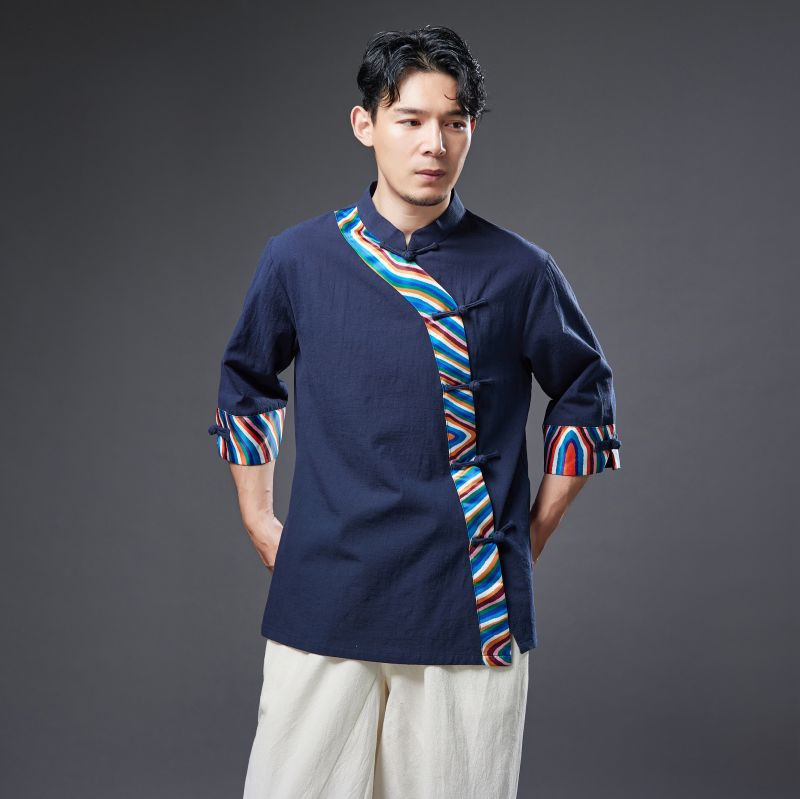 Tang suit ethnic clothing Traditional Costumes for Men cotton linen stand collar top Spring Summer living clothes Asian Adult Wear
