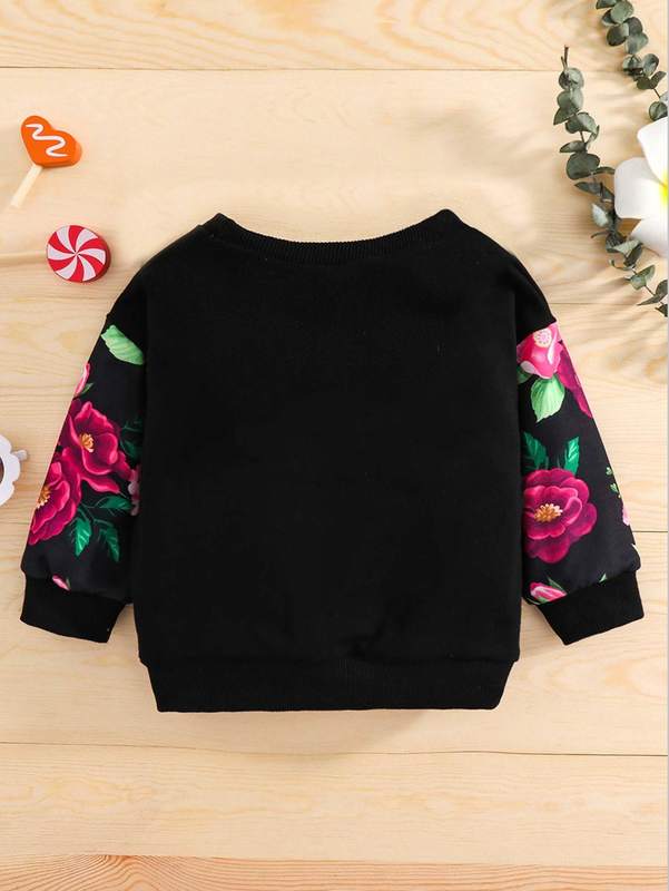Baby Floral Print Kangaroo Pocket Sweatshirt SHE