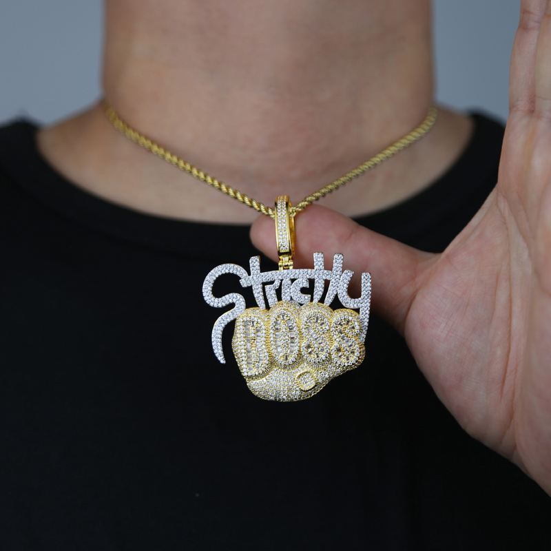 Iced Out Sparking Necklace Bling Baguette Cubic Zirconia Cz Intial Name Boss Letters pendent Necklaces for men boy Charm Hip Hop jewelry