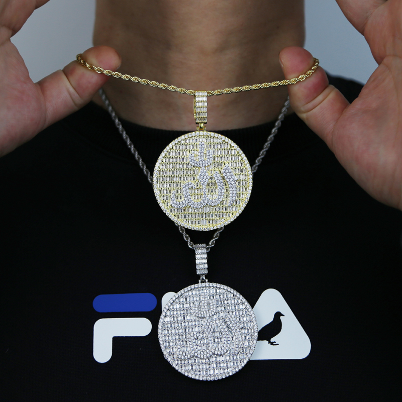 Iced bling Big Round Allah pendant paved full cz stone for women men hip hop cuban chain tennis chain necklace jewelry drop ship