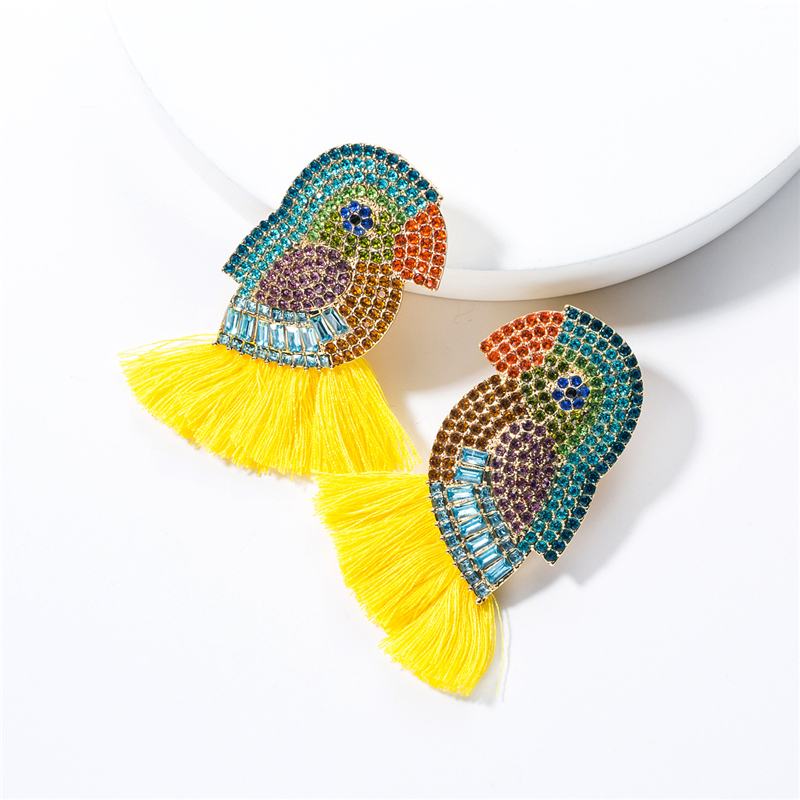 Parrot Tassel Earrings Studs Casual Party Simple Acrylic Dangle Fashion Metal Rhinestone Birds Drop Earring Women's Charm Statement Brincos Jewel