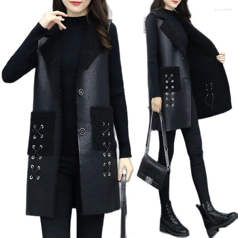 Women's Vests 2022 Winter Vest Leather Mid-Length Lamb Hair Lapel Single Breasted Black Waistcoat Sleeveless Jacket Outerwear Guin22
Women's Vests 2022 Winter Vest Leather Mid-Length Lamb Hair Lapel Single Breasted Black Waistcoat Sleeveless Jacket Outerwear Guin22