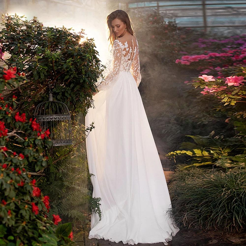 Elegant A-line Wedding Dresses Strapless Long Sleeves V Neck Appliques Sequins Beads Custom Made Bridal Gowns Lace Ttain Sweep Length Vestidos De Novi