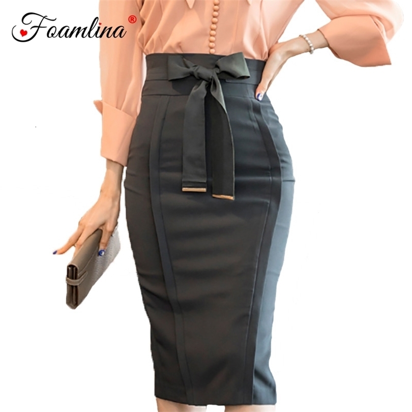 Women's Bowknot Pencil Skirt, High Waist Knee Length Office Bodycon Elegant Korean OL Style, Fashion B2