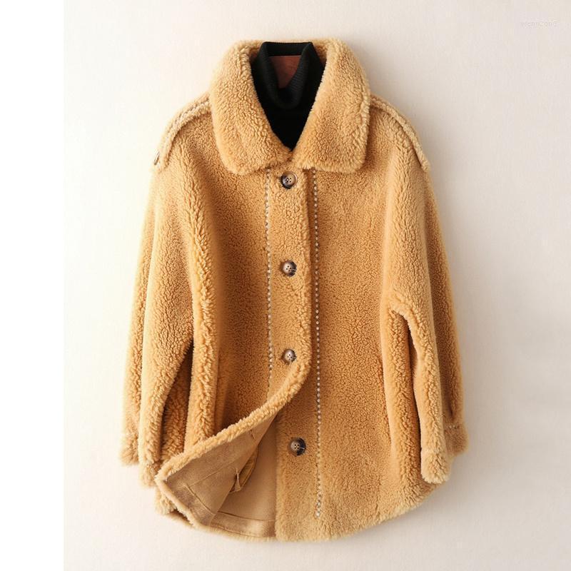 Women' Fur & Faux Winter And Autumn Sheep Abrigos Mujer Invierno Turn-down Collar Clothing Diamonds Wool Blends Overcoat Female Coat 
Women' Fur & Faux Winter And Autumn Sheep Abrigos Mujer Invierno Turn-down Collar Clothing Diamonds Wool Blends Overcoat Female Coat