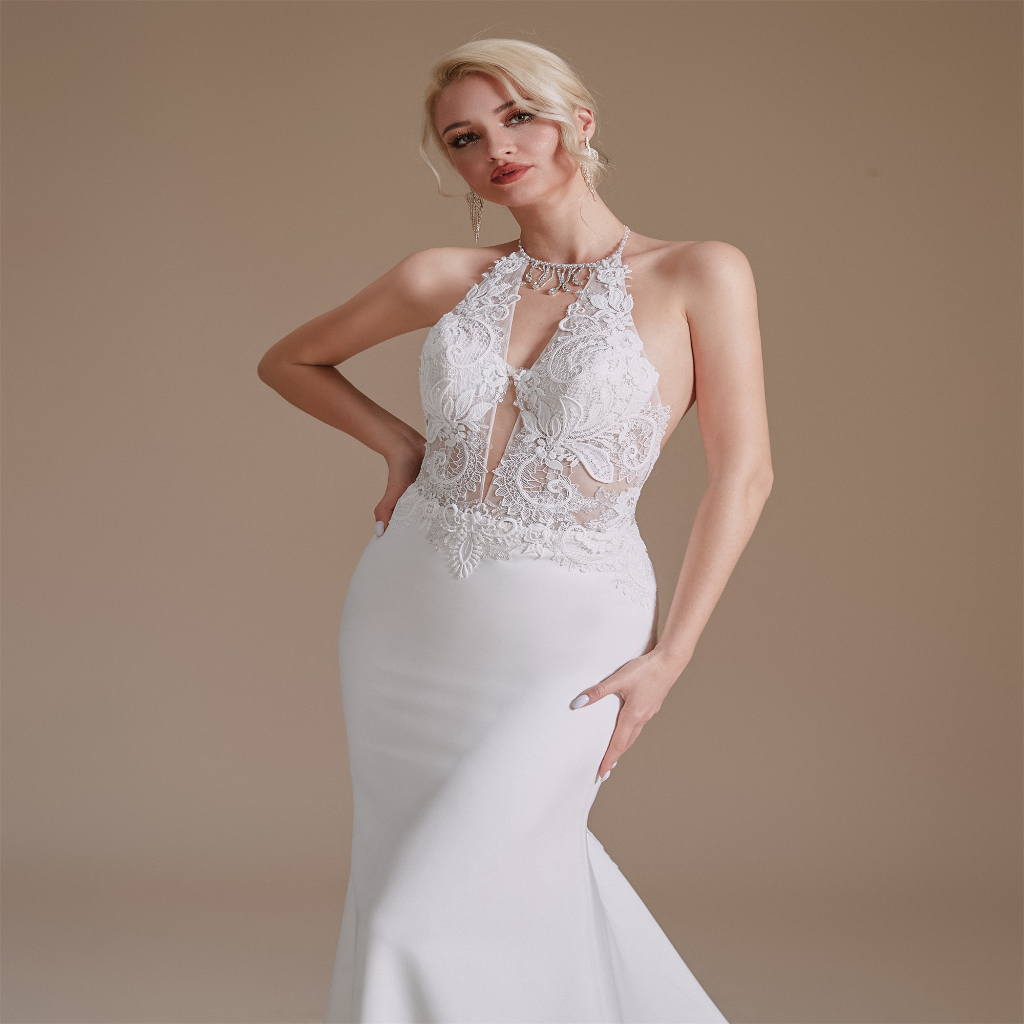 Mermaid Prom Dresses Sleeveless Halter Applique Beads Satin Backless Bodice Bridal Gowns Chic Dubai Custom Made Vestidos De Novia