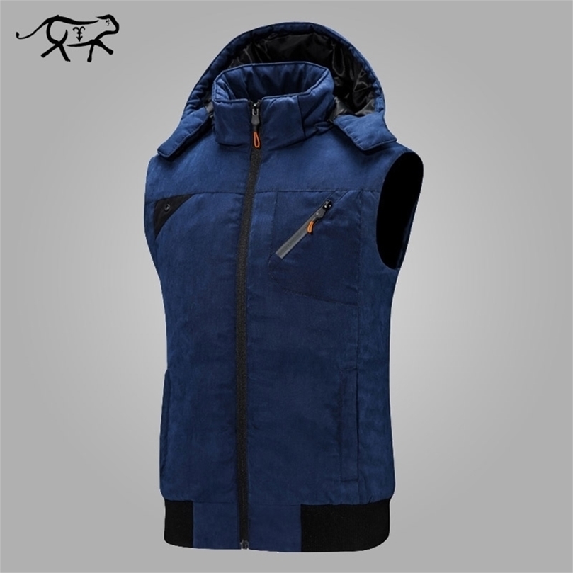 Fashion Men's Vest Casual Hat Detachable Jacket Men Winter Sleeveless Hooded Coats Male Slim Fit Winter Vests Overcoats Man 201128