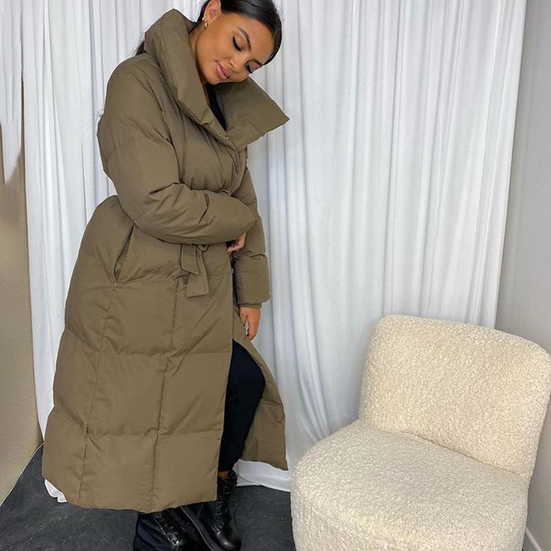 Women's Trench Coats Malina Thick Loose Parkas Women Fashion Solid Covered Button Elegant Tie Belt Long Cotton Jackets Female Ladies