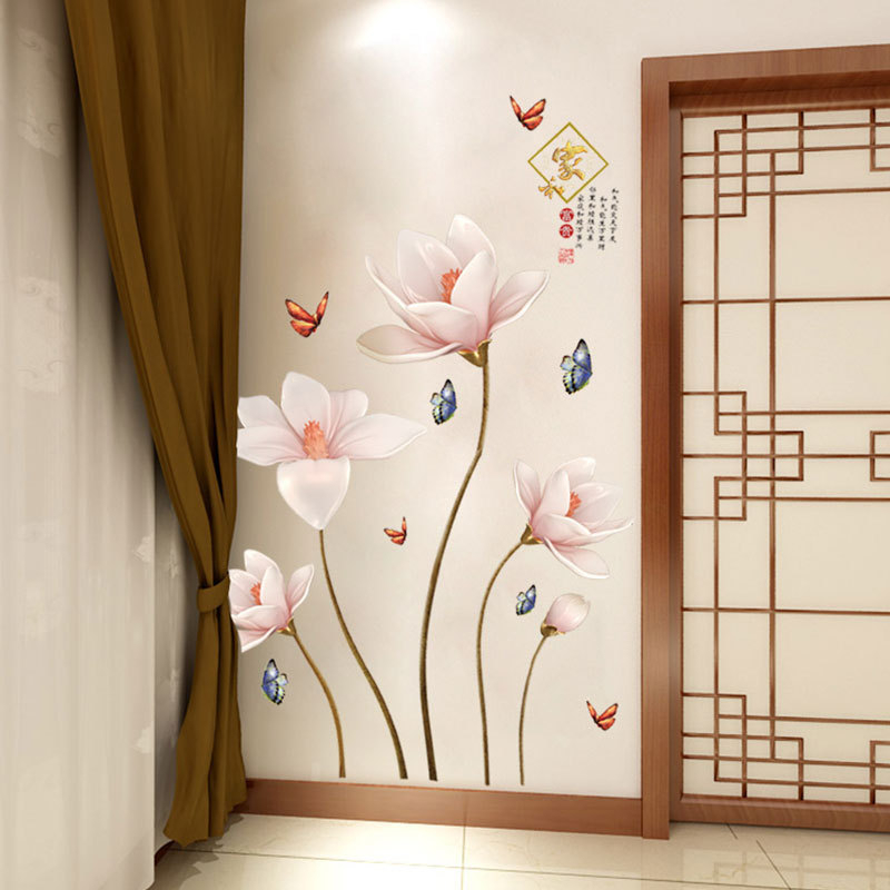 Large Vinyl Lotus wall stickers Flowers Home Decor 3D Wall Sticker Living Room Decoration 3d Wallpaper Flower WallMurals