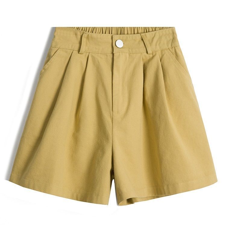 Women s Summer Shorts Korean Style Candy Solid Color Cotton Casual Wide Leg Bermuda Button Fly High Waist Women 2220704