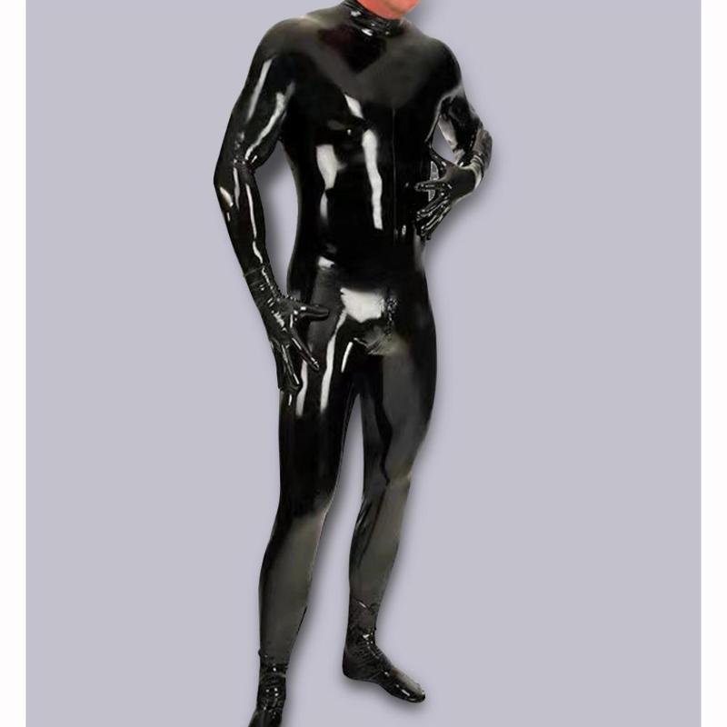 Men039s Body Shapers 4pcsset Wetlook PVC Men Bodysuit Fitness Clothing Bodybuilding Clothes Shaper Full Coat Zentai Tights Cat