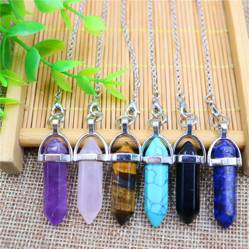 Natural Stone charms Pendulum for Dowsing Divination Hexagonal Prism Quartz Bullet Pendulum Energy Healing Crystal Reiki Chakra Pendulo