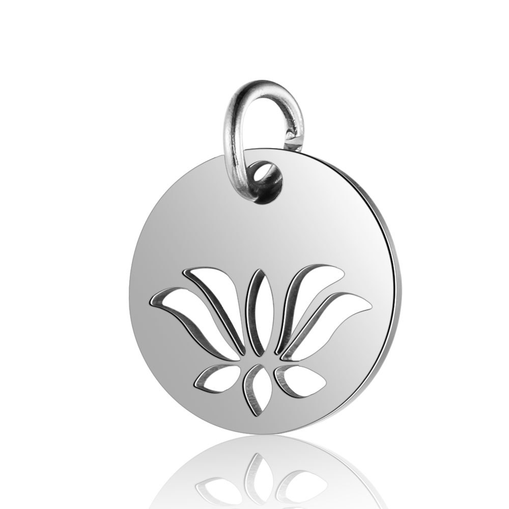30PCS Stainless Steel Lotus Flower in Round Coin Necklace for Women Femme Minimalist Hollow Open OM Yoga Symbol Charm Pendant Chain Choker Collar Jewe