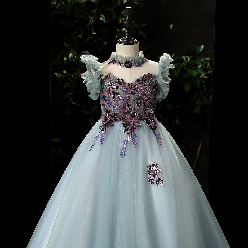 2023 Pretty Fairty Flower Girls Dress High Neck Long 3D Floral Apliques Girls Pageant Dresses Lovely Hand Made Flowers Birthday Dress