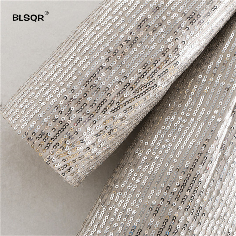 Women Geometric Pattern Sequined Blazer Feminino Shining Pockets Long Sleeve Outerwear Vintage Female Casual Tops 220402