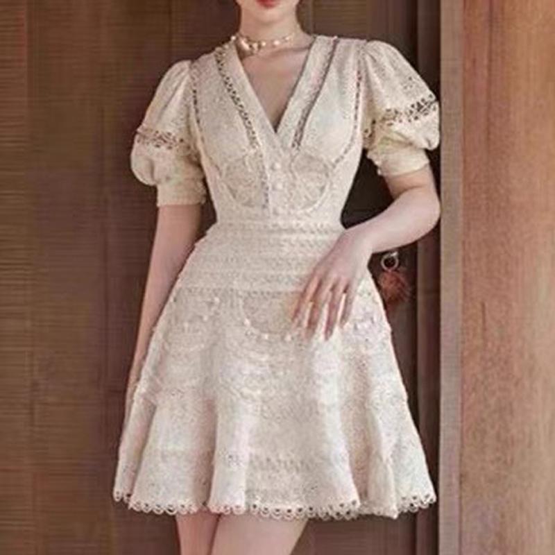 Party Dresses Beige Color Hollow Out Embroidery Floral Women Dress Elegant Ruffles Button Lace Slim Lady Mini ClothingParty, Ivory
Party Dresses Beige Color Hollow Out Embroidery Floral Women Dress Elegant Ruffles Button Lace Slim Lady Mini ClothingParty, Ivory