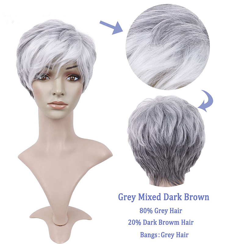 Fashion Short Pixie Cut Wig Straight Layered Synthetic Hair for Black White Women
