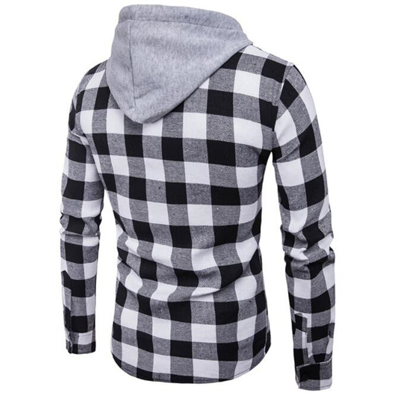 Covrlge Men Fashion Hooded Shirt Autumn Men's Long Sleeve Red Plaid s Casual Denim Big Sizes Menswear MCL182 220322