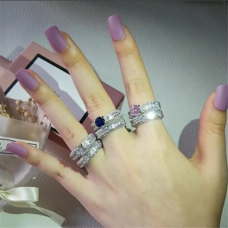 Sterg Sier Vintage Wedding Rings Set for Women, Round Cut White Topaz Cubic Zirconia Eternity Stackable Bridal Jewelry Gift