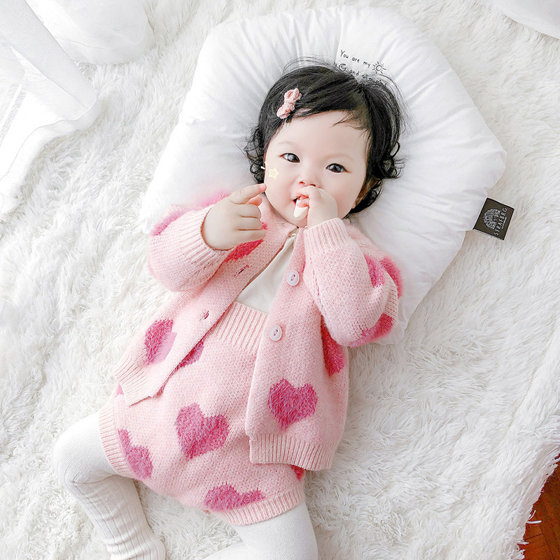 MILANCEL baby girl clothes knit clothing set heart bodysuit sweaters 2 pcs suit soft born 220509