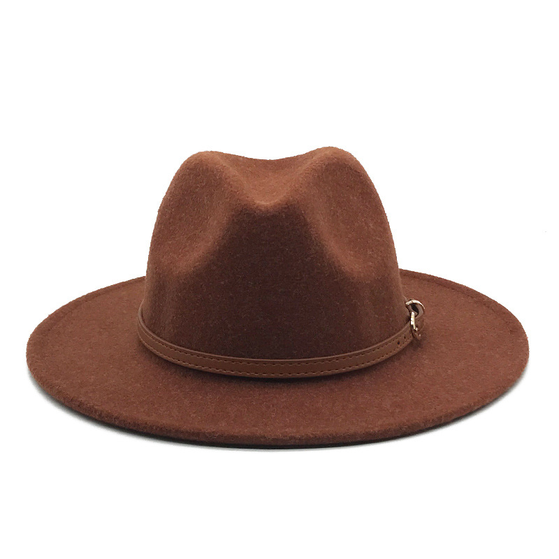 Flower Gray Wool Top Hat Men and Women Fedora Hat Flat Brim BroadBrimmed Hat Su Li Wool Cap
