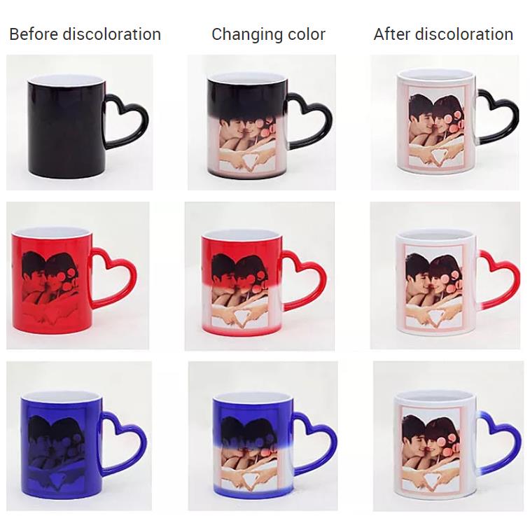 Color Changing Blank Coffee Mugs 11 Oz Ceramic Sublimation Mug Blanks with heart handel for DIY MATTE
