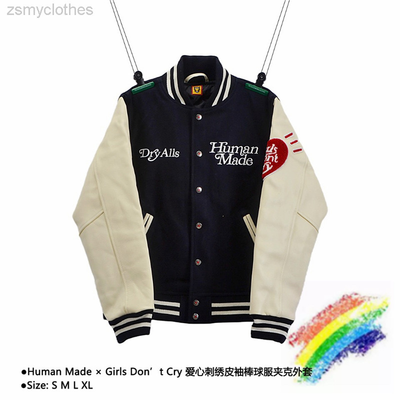 Girls Human Made Jacket Men Women High Quality Embroidery Dryalls Human Made Leather Sleeve Baseball Jackets Coats
Girls Human Made Jacket Men Women High Quality Embroidery Dryalls Human Made Leather Sleeve Baseball Jackets Coats