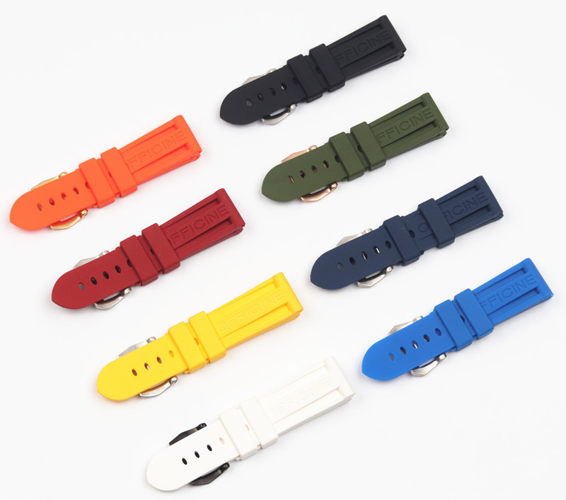 22mm 24mm 26mm Black Blue Red Orange white watch band Silicone Rubber Watchband replacement For Panerai Strap tools steel buckle 220526