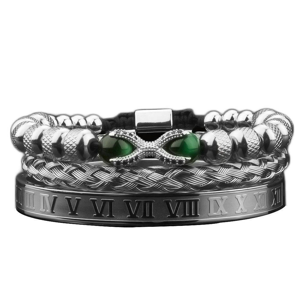 3pcs Luxury Roman Royal Dragon Claw Charm Men Stainless Steel Geometry Pulseiras Open Adjustable Bracelets Couple Jewelry