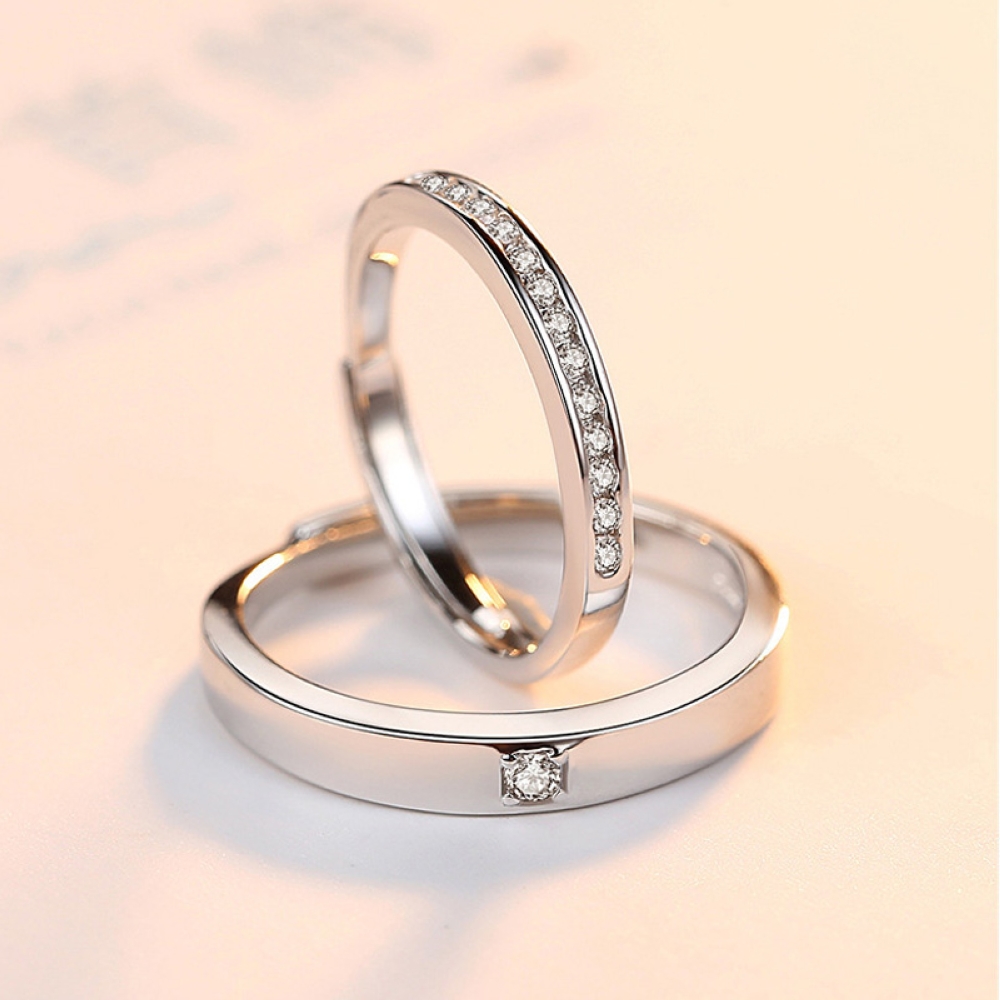 Solid Couple Rings Copper Plated Platinum Resizeable Multiple Crystal Jewelry Men Women 2 Pcs Overlap Opening Engagement Wedding Gift Finger Accessori