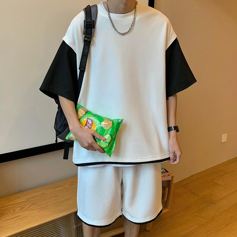 Men's Tracksuits Sets Men Summer Ulzzang Patchwork Handsome O-neck T-shirts Knee-length Shorts Loose Cool Streetwear Teens Students Young So, Black 2 pcs sets
Men's Tracksuits Sets Men Summer Ulzzang Patchwork Handsome O-neck T-shirts Knee-length Shorts Loose Cool Streetwear Teens Students Young So, Black 2 pcs sets