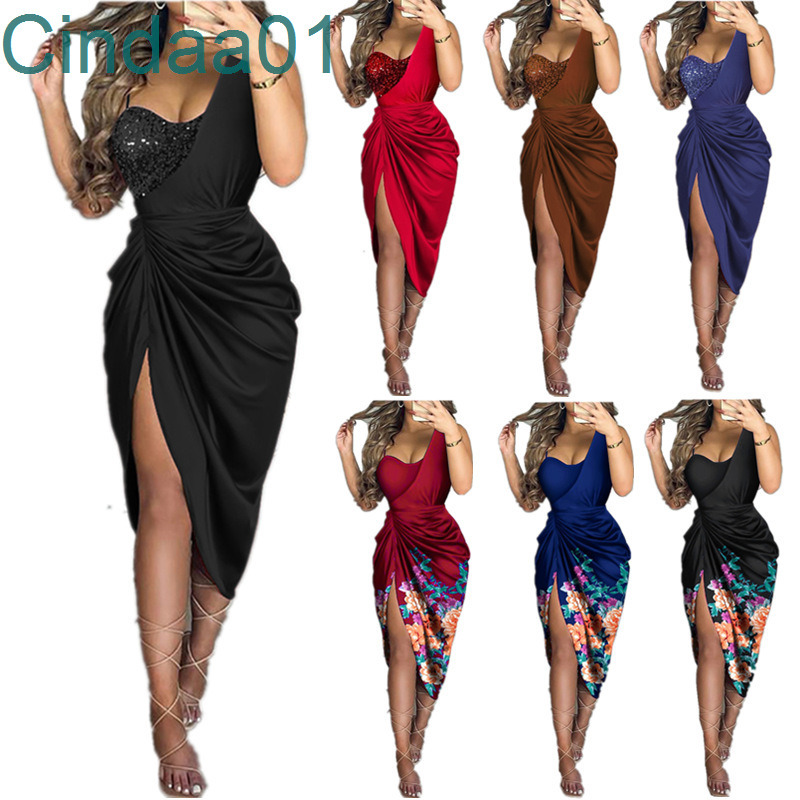 2022 Womens Party Dresses Solid Color Sexy Beaded Split Long Skirts Pleated One Shoulder Evening Dress Skirt, Navy blue
2022 Womens Party Dresses Solid Color Sexy Beaded Split Long Skirts Pleated One Shoulder Evening Dress Skirt, Navy blue