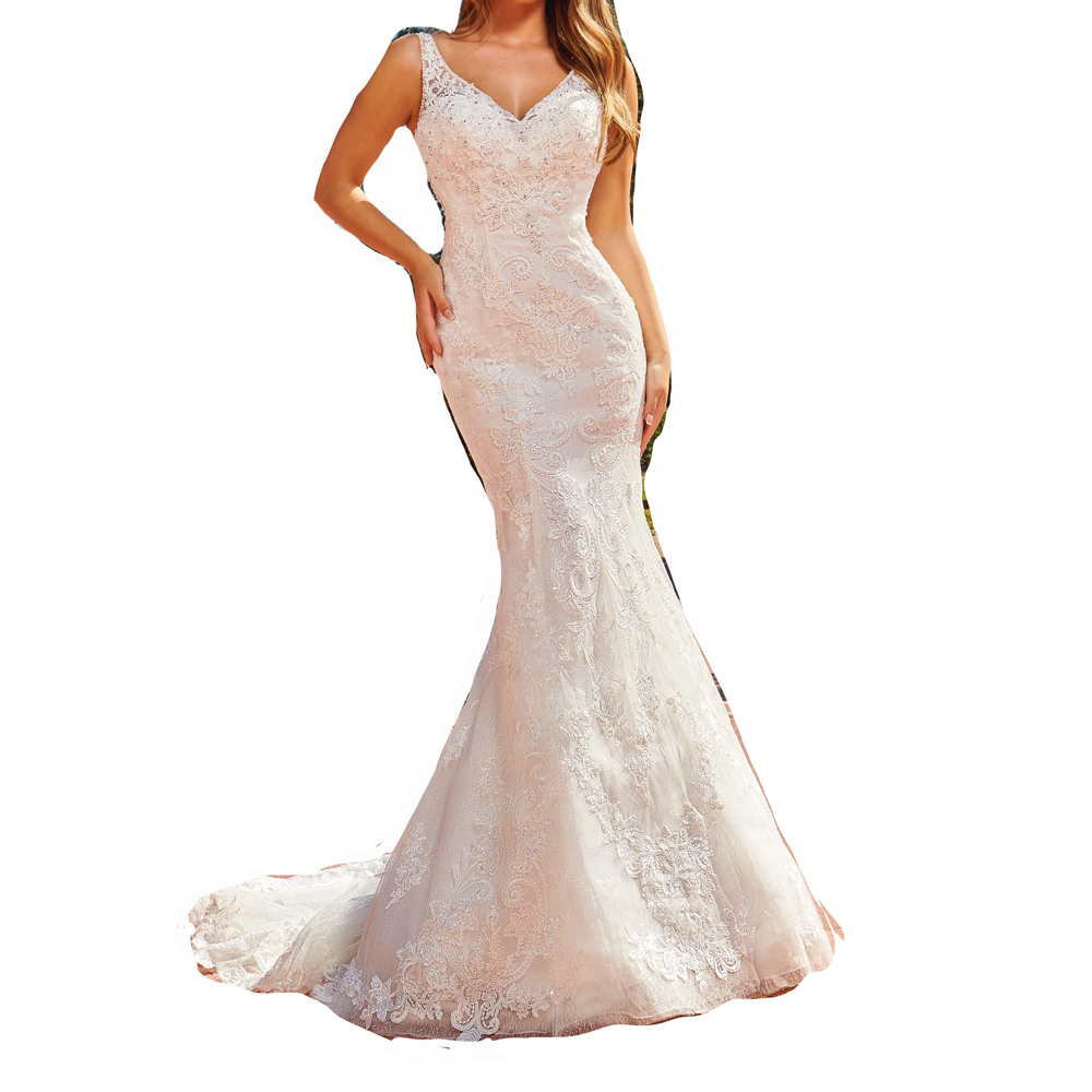 Lace Mermaid Wedding Dresses Floral Applique with Beading Sequins Sweep Train Bridal Gowns with Cape