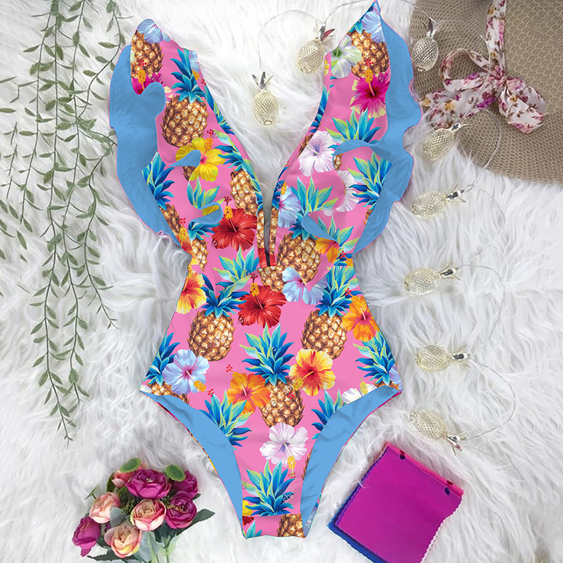 Sexy Swimsuit Women Swimwear Push Up Monokini Ruffle Swim Suit Bathing Suit Summer Beach Wear Female 220505