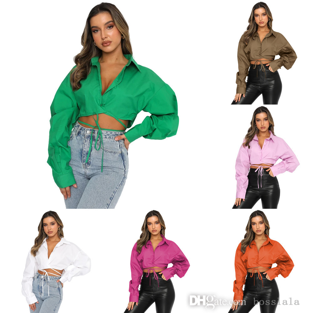 Elegant Long Sleeved Women Shirt Solid Color Cardigan Bandage Blouse Lapel Single Breasted Urban Leisure Fashion Crop Tops, Purple powder 
Elegant Long Sleeved Women Shirt Solid Color Cardigan Bandage Blouse Lapel Single Breasted Urban Leisure Fashion Crop Tops, Purple powder