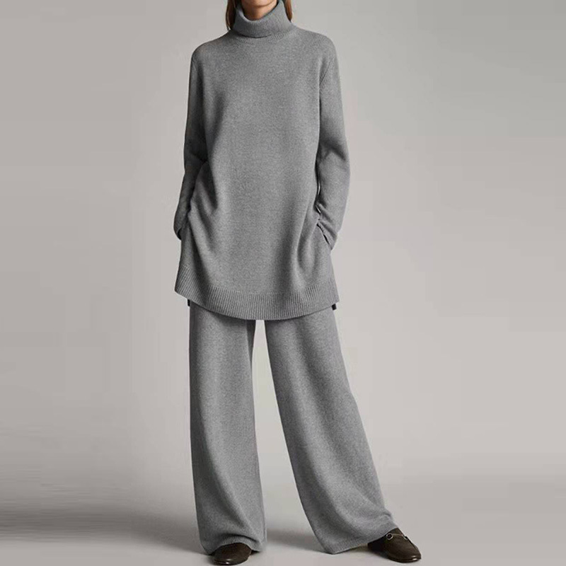 2-Piece Women's Set Loose Long Sleeve Turtleneck Wide Leg Pants Ladies Outfit Plus Size 4XL Loungewear Streetwear Pocket Suits 220315
