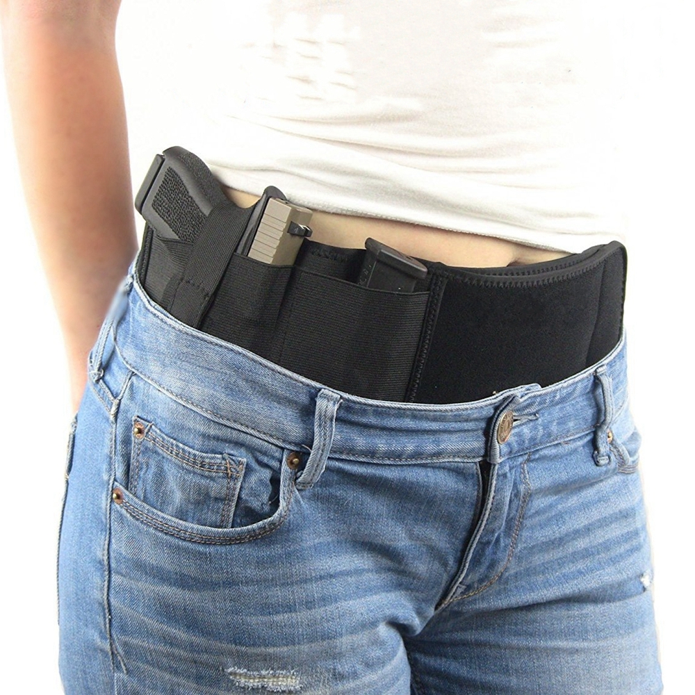 

Tactical Belly Gun Holster Belt Concealed Carry Waist Band Pistol Holder Magazine Bag Invisible Waistband Holster, Black