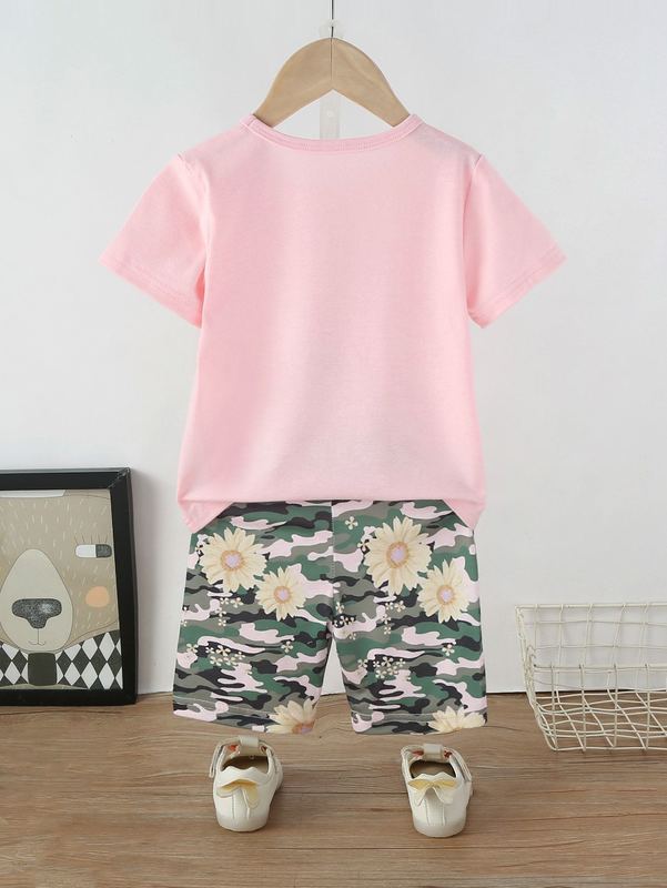 Toddler Girls Sunflower Tee With Camo Biker Shorts SHE