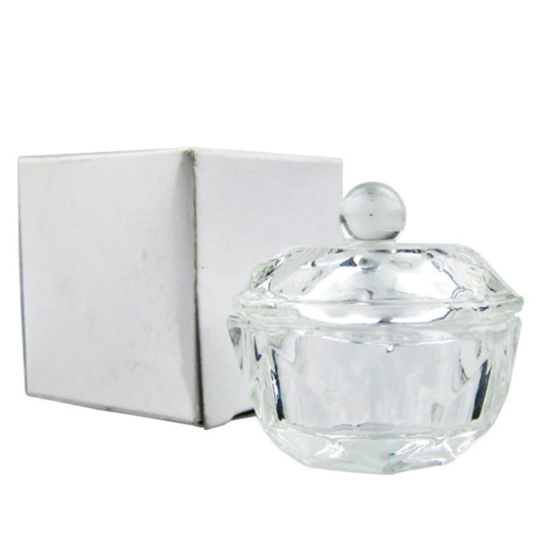 other items Nail Art Acrylic Crystal Glass Dish Bowl Cup with Cap Liquid Glitter Powder Jar container round