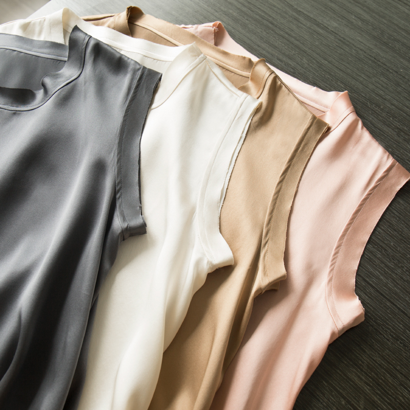 SuyaDream Women Silk Tanks 100%Real Satin Sleeveless Solid Tank Tops Summer Elegent Vests 220325